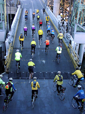 Riding off the ferry